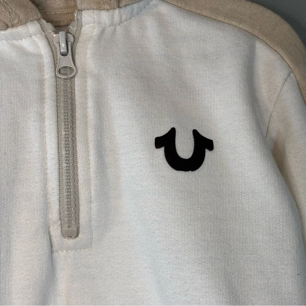 True Religion Kids 3T Quarter Zip Hoodie White Tan Color Block Toddler
